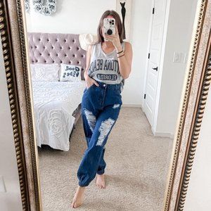 SHEIN Distressed High Waist Blue Jogger Baggy Jeans 90s Size 26